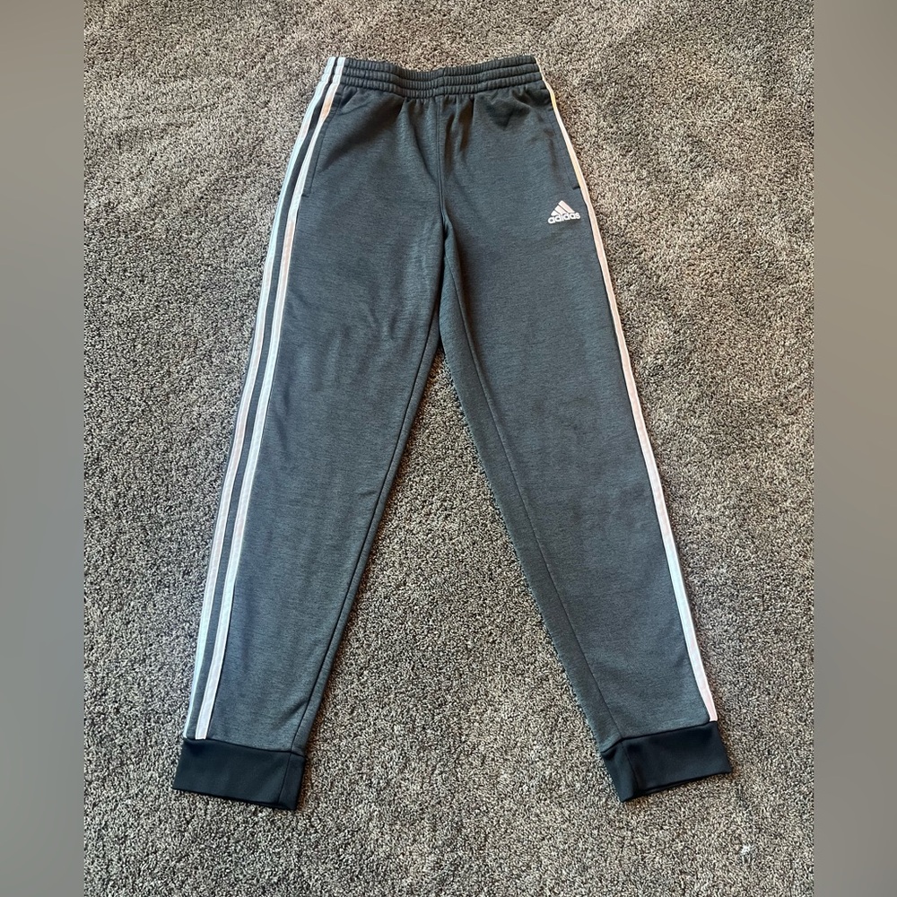 Adidas Gray Sweatpants with Tapered Fit and Elastic Cuffs